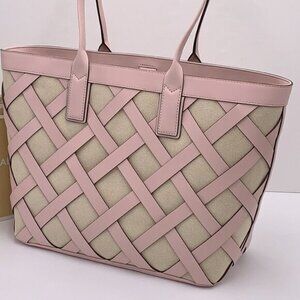Michael Kors Sienna Large Tote Shoulder Bag Powder Blush Leather Canvas
